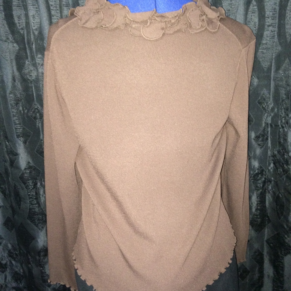 Long sleeve brown sheer dressy ruffled shirt blouse - Get this shirt free - Picture 5 of 8